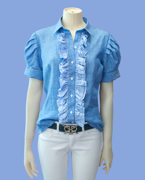 Linen Ruffle Button Down